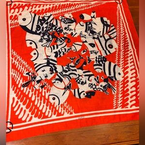 GUCCI Vintage 1970s Rare Cotton Scarf - Abstract Fish Graphic - Red Black White